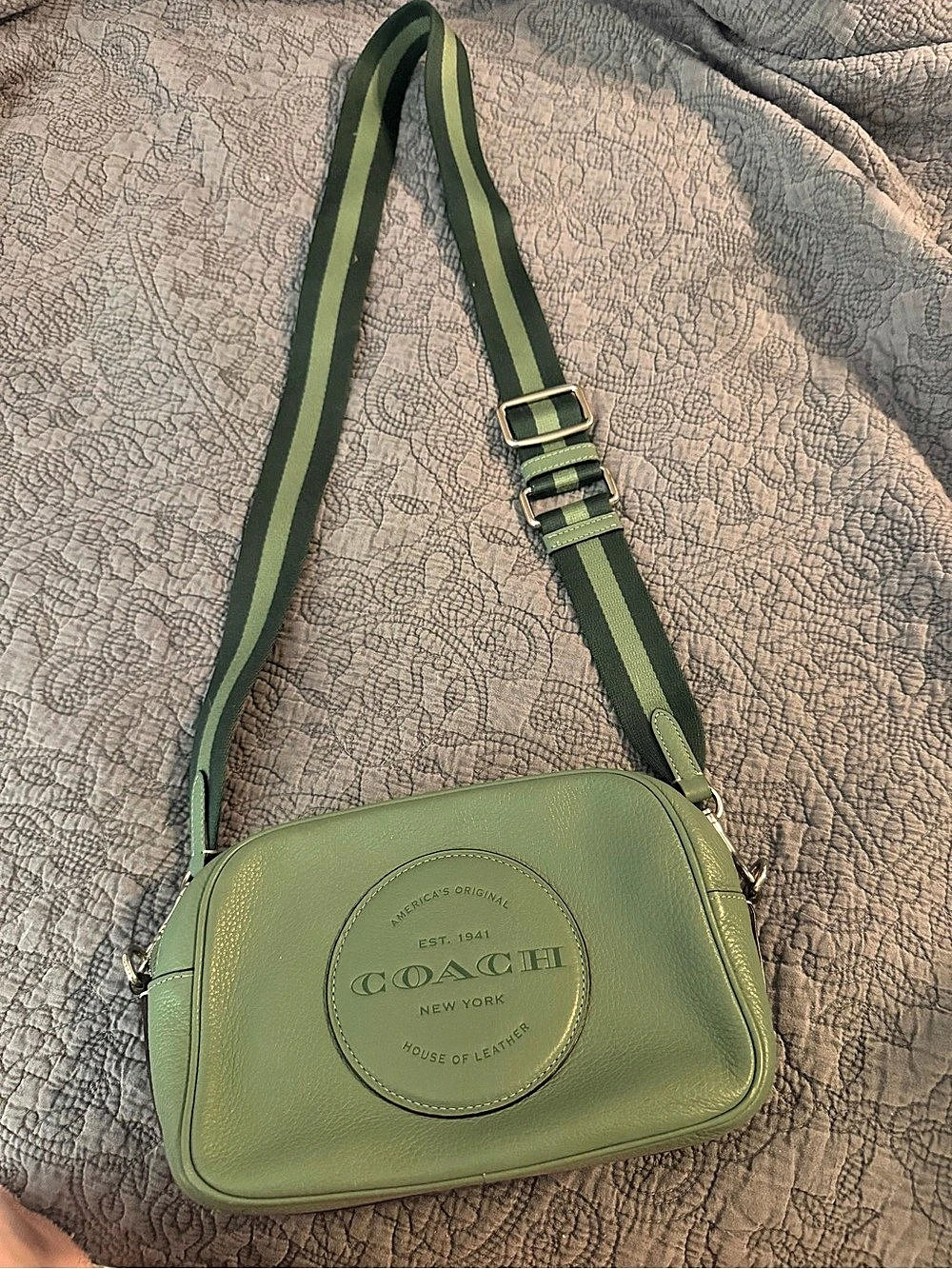 Coach Dempsey Camera Bag Green Leather Crossbody Bag